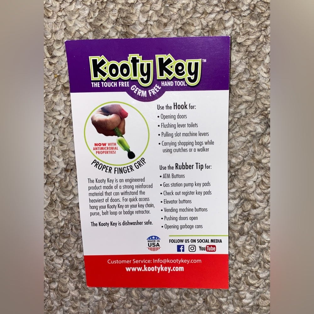 Brand New Hands Free Germ Prevention Key Tool Kootie Key Pink